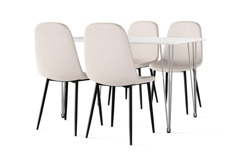 Kranstull Matbord 120 cm +  4 st Naira stol beige med svarta ben, Vit/Beige