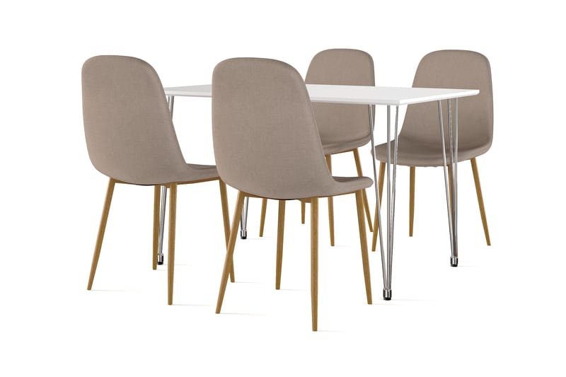 Kranstull Matbord 120 cm +  4 st Naira stol brun med ek ben, Vit/Brun
