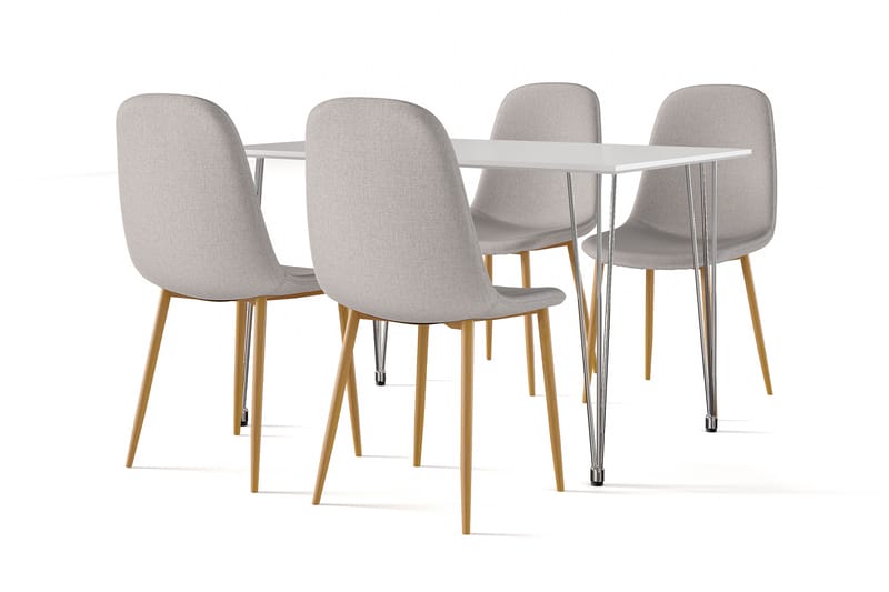 Kranstull Matbord 120 cm +  4 st Naira stol grå med ek ben, Vit/Grå