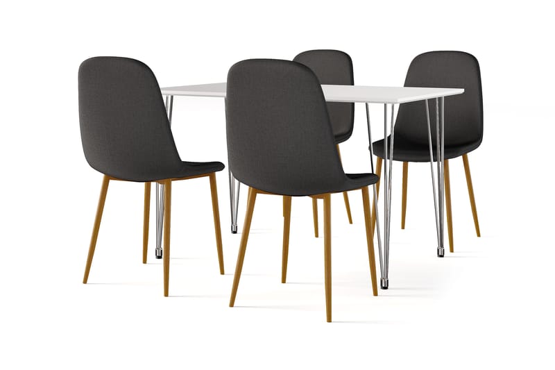 Kranstull Matbord 120 cm +  4 st Naira stol svart med ek ben, Vit/Svart