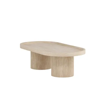 Krille Ovalt Soffbord i Sten med Räfflade Pelarben - Beige - Möbler - Bord & matgrupp - Soffbord