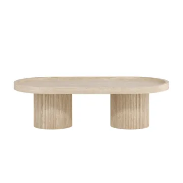 Krille Ovalt Soffbord i Sten med Räfflade Pelarben - Beige - Möbler - Bord & matgrupp - Soffbord