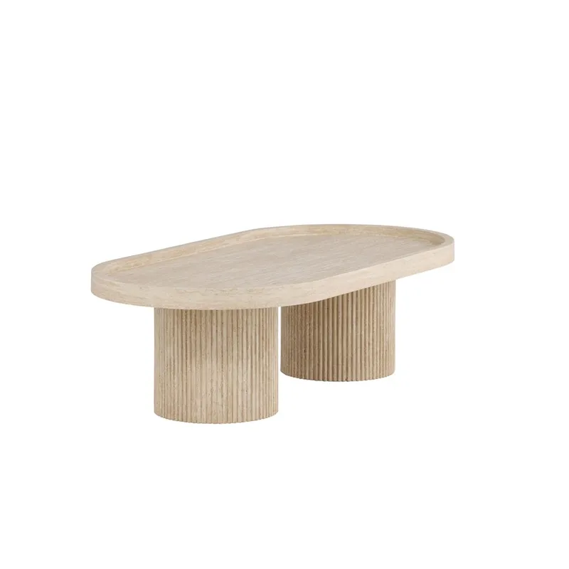 Krille Ovalt Soffbord i Sten med Räfflade Pelarben - Beige - Möbler - Bord & matgrupp - Soffbord