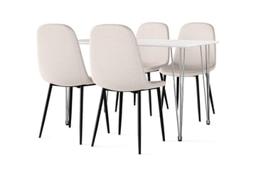 Kronblom Matbord 120 cm +  4 st Nibe stol beige med svarta ben - Vit/Beige - Möbler - Bord & matgrupp - Matgrupp