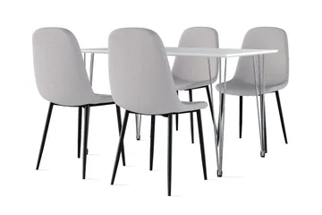 Kronblom Matbord 120 cm +  4 st Nibe stol grå med svarta ben - Vit/Grå - Möbler - Bord & matgrupp - Matgrupp