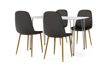 Kronblom Matbord 120 cm +  4 st Nibe stol svart med ek ben - Vit/Svart - Möbler - Bord & matgrupp - Matgrupp