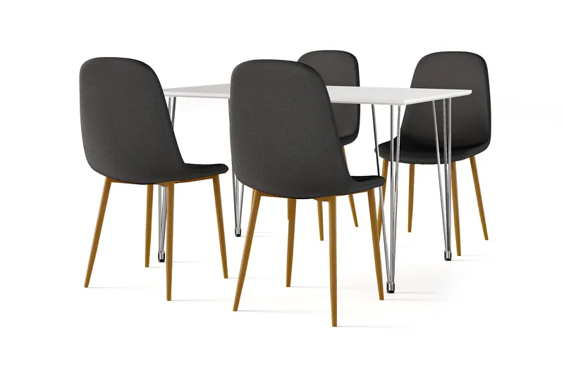 Kronblom Matbord 120 cm +  4 st Nibe stol svart med ek ben - Vit/Svart - Möbler - Bord & matgrupp - Matgrupp
