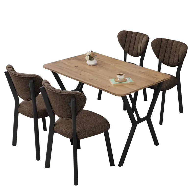 Krylor Matgrupp Bord 110 cm + 4 Stolar, Brun Och Valnöt