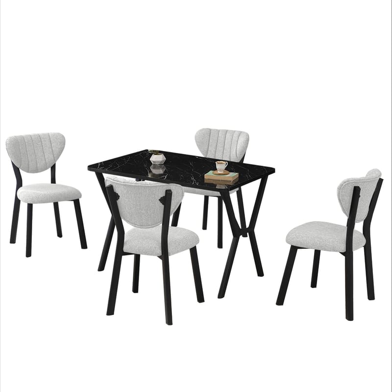 Krylor Matgrupp Bord 110 cm + 4 Stolar - Kräm Och Svart - Möbler - Bord & matgrupp - Matgrupp