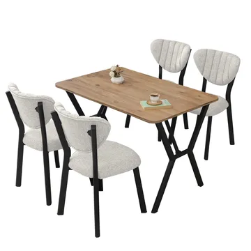 Krylor Matgrupp Bord 110 cm + 4 Stolar - Kräm Och Valnöt - Möbler - Bord & matgrupp - Matgrupp