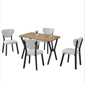 Krylor Matgrupp Bord 110 cm + 4 Stolar - Kräm Och Valnöt - Möbler - Bord & matgrupp - Matgrupp
