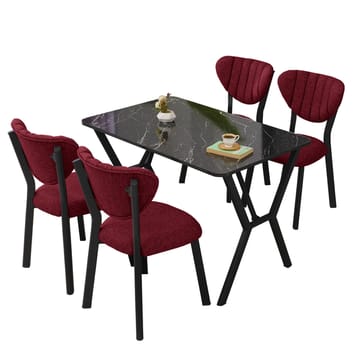 Krylor Matgrupp Bord 110 cm + 4 Stolar - Vinröd Och Svart - Möbler - Bord & matgrupp - Matgrupp