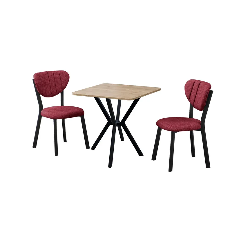 Krylor Matgrupp Bord 70 cm + 2 Stolar, Vinröd Valnöt