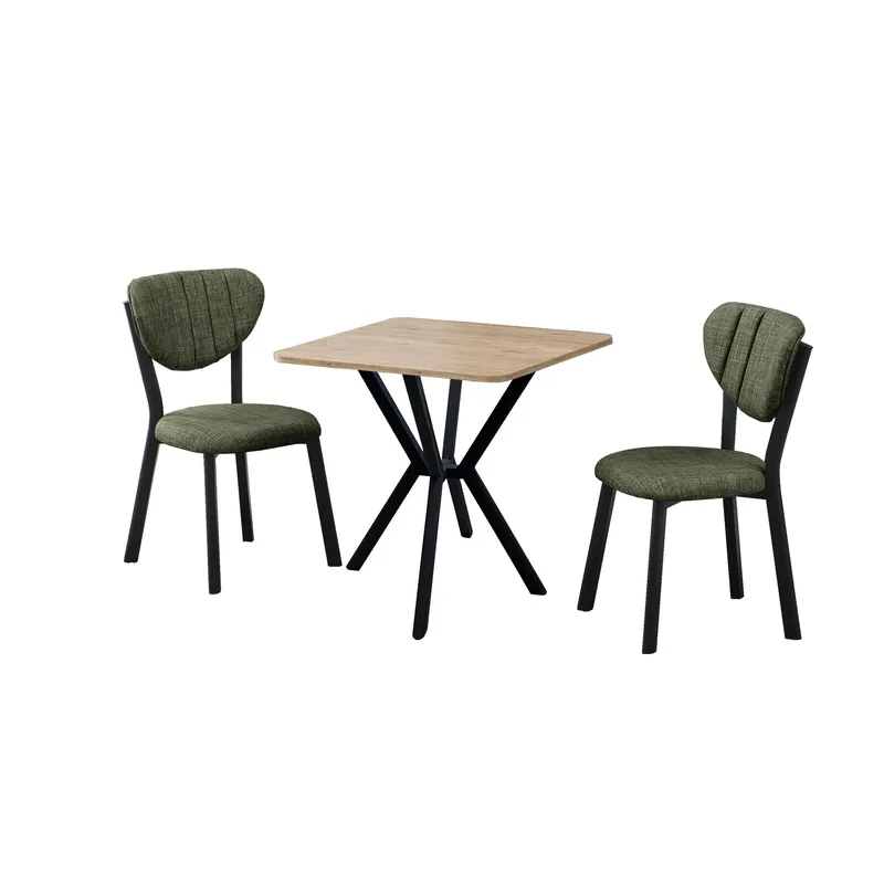 Krylor Matgrupp Bord 70 cm + 2 Stolar, Grön Valnöt