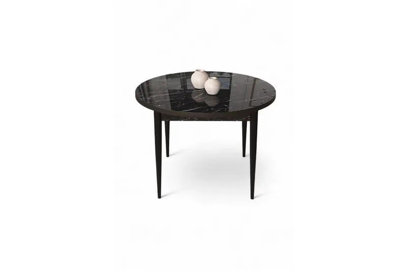 Kummer Matbord 90 cm Rund, Svart Marmor/Svart