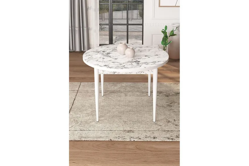 Kummer Matbord 90 cm Rund - Vit Marmor/Vit - Möbler - Bord & matgrupp - Matbord & köksbord