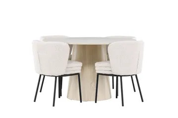 Lanzo Matgrupp 120 cm Rund med 4 Agnes stolar - Whitewash/Vit - Möbler - Bord & matgrupp - Matgrupp