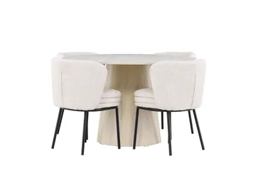 Lanzo Matgrupp 120 cm Rund med 4 Agnes stolar - Whitewash/Vit - Möbler - Bord & matgrupp - Matgrupp