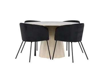 Lanzo Matgrupp 120 cm Rund med 4 Berit stolar - Whitewash/Svart - Möbler - Bord & matgrupp - Matgrupp