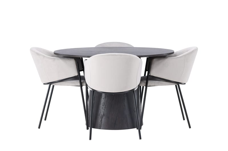 Lanzo Matgrupp 120 cm Rund med 4 Evelina stolar, Svart