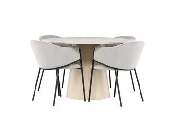 Lanzo Matgrupp 120 cm Rund med 4 Evelina stolar - Whitewash/Grå - Möbler - Bord & matgrupp - Matgrupp