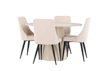 Lanzo Matgrupp 120 cm Rund med 4 Leone stolar - Whitewash/Beige - Möbler - Bord & matgrupp - Matgrupp