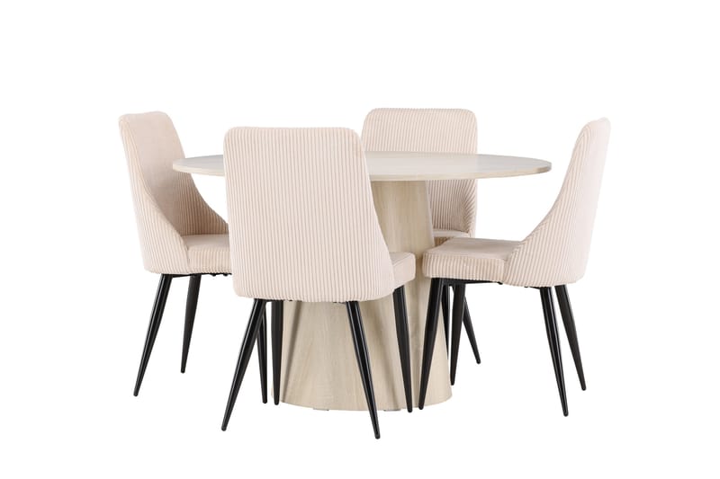 Lanzo Matgrupp 120 cm Rund med 4 Leone stolar - Whitewash/Beige - Möbler - Bord & matgrupp - Matgrupp