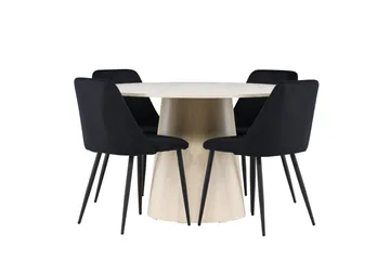 Lanzo Matgrupp 120 cm Rund med 4 Night stolar - Whitewash/Svart - Möbler - Bord & matgrupp - Matgrupp