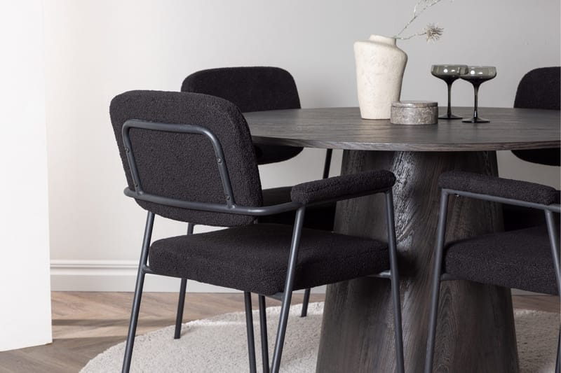 Lanzo Matgrupp 120 cm Rund med 4 Yesterday stolar - Svart - Möbler - Bord & matgrupp - Matgrupp