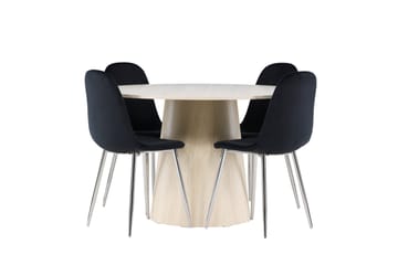 Lanzo Matgrupp 120 cm Rund med 4 Polar stolar - Whitewash/Svart - Möbler - Bord & matgrupp - Matgrupp
