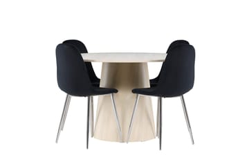 Lanzo Matgrupp 120 cm Rund med 4 Polar stolar - Whitewash/Svart - Möbler - Bord & matgrupp - Matgrupp