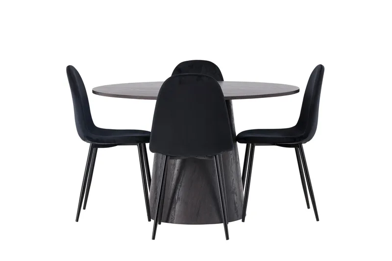 Lanzo Matgrupp 120 cm Rund med 4 Polar stolar, Svart