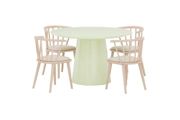 Lanzo Rund Matgrupp 120 cm med 4 Bobby Matstolar - matcha grön - Möbler - Bord & matgrupp - Matgrupp
