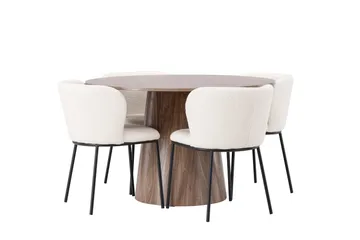 Lanzo Rund Matgrupp i Trä 120 cm med 4 Edina Stolar - Natur / Beige / Vit - Möbler - Bord & matgrupp - Matgrupp