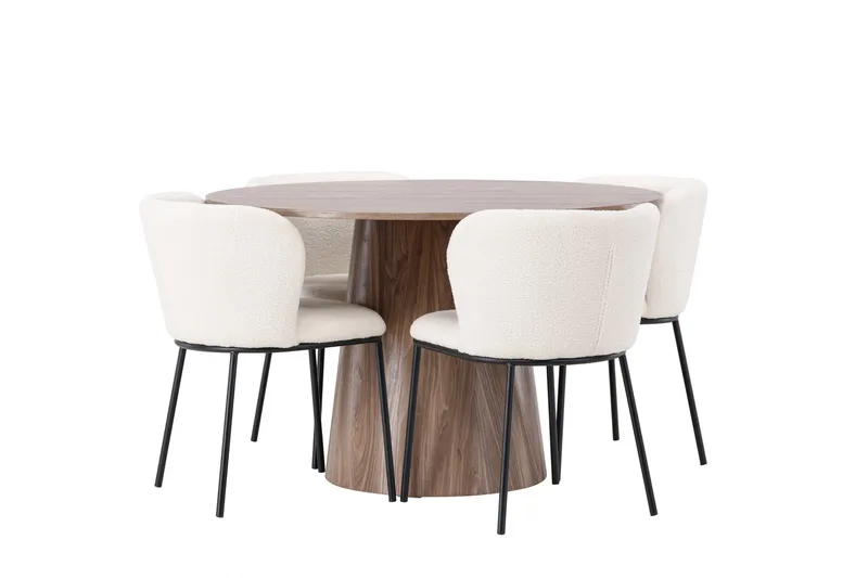 Lanzo Rund Matgrupp i Trä 120 cm med 4 Edina Stolar - Natur / Beige / Vit - Möbler - Bord & matgrupp - Matgrupp