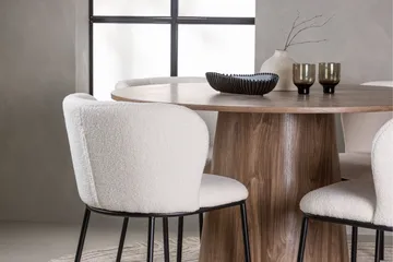 Lanzo Rund Matgrupp i Trä 120 cm med 4 Edina Stolar - Natur / Beige / Vit - Möbler - Bord & matgrupp - Matgrupp