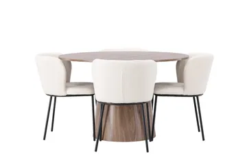 Lanzo Rund Matgrupp i Trä 120 cm med 4 Edina Stolar - Natur / Beige / Vit - Möbler - Bord & matgrupp - Matgrupp