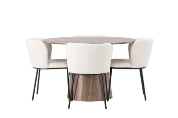 Lanzo Rund Matgrupp i Trä 120 cm med 4 Edina Stolar - Natur / Beige / Vit - Möbler - Bord & matgrupp - Matgrupp