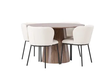 Lanzo Rund Matgrupp i Trä 120 cm med 4 Edina Stolar - Natur / Beige / Vit - Möbler - Bord & matgrupp - Matgrupp