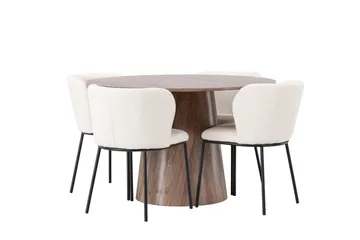 Lanzo Rund Matgrupp i Trä 120 cm med 4 Edina Stolar - Natur / Beige / Vit - Möbler - Bord & matgrupp - Matgrupp