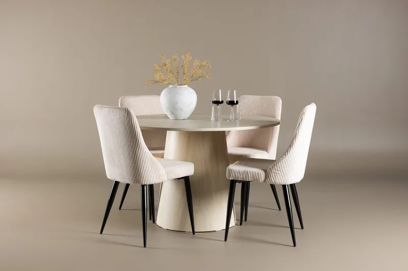 Lanzo Runt Matbord 120 cm med 4 Leone Matstol