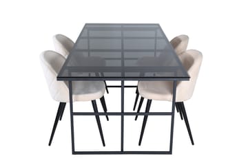 Leif Matgrupp 200 cm Rektangulär med 4 Velvet stolar - Beige - Möbler - Bord & matgrupp - Matgrupp