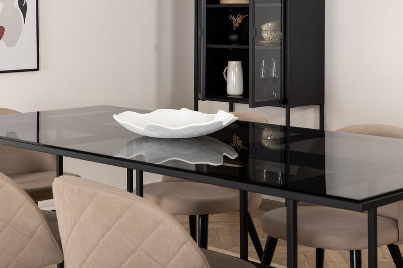 Leif Matgrupp 200 cm Rektangulär med 6 Velvet stolar - Beige - Möbler - Bord & matgrupp - Matgrupp