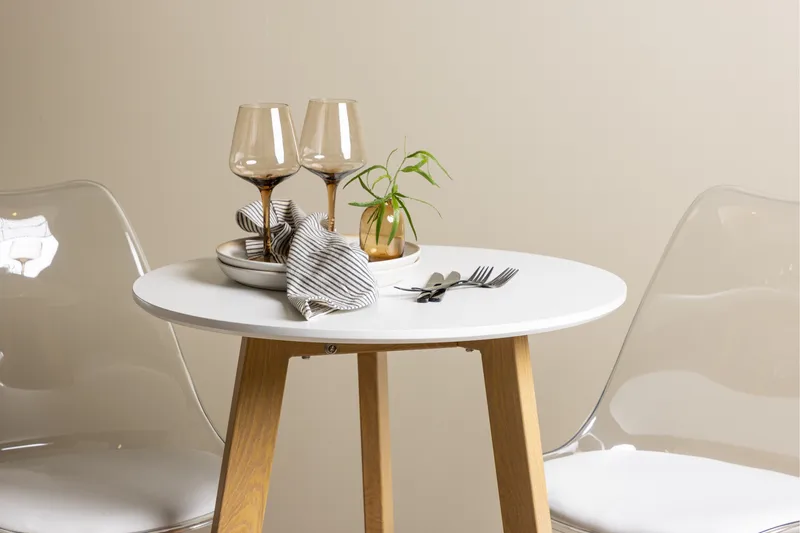 Leonora Matgrupp 65 cm Rund med 2 Edvin stolar - Vit - Möbler - Bord & matgrupp - Matgrupp