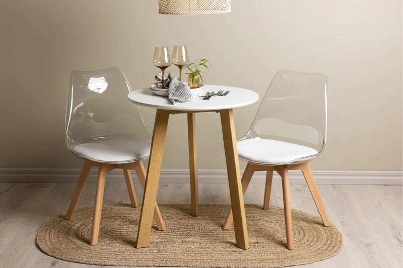 Leonora Matgrupp 65 cm Rund med 2 Edvin stolar - Vit - Möbler - Bord & matgrupp - Matgrupp