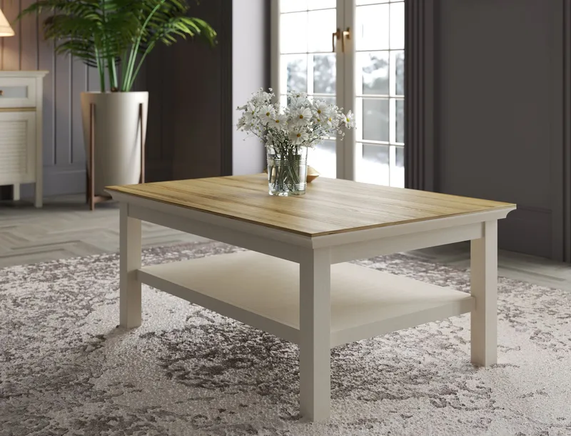 Letira Soffbord 100 cm - Krämfärgad, ek och grå - Möbler - Bord & matgrupp - Soffbord