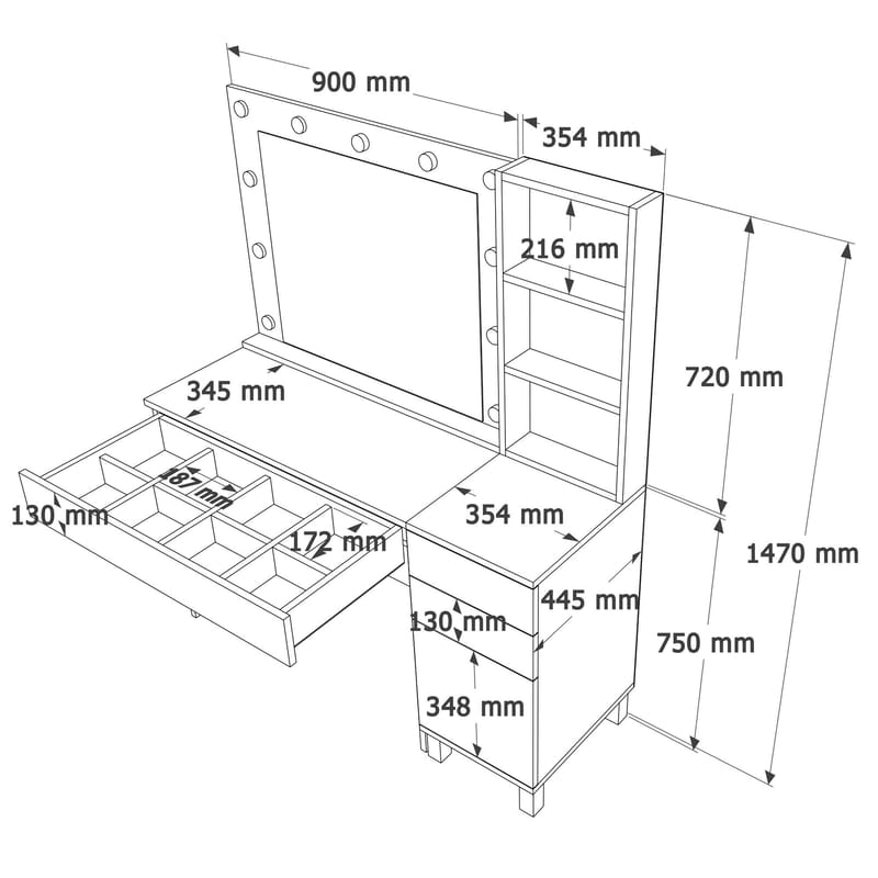 Levio Sminkbord 125,4x147x44,5 cm - Vit - Möbler - Bord & matgrupp - Sminkbord & toalettbord
