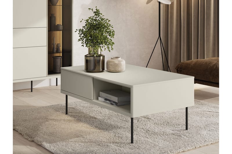 Levisa 110 cm Rektangulärt Soffbord med Lådor i Trä - Beige - Möbler - Bord & matgrupp - Soffbord