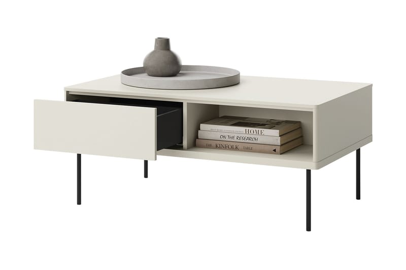 Levisa 110 cm Rektangulärt Soffbord med Lådor i Trä - Beige - Möbler - Bord & matgrupp - Soffbord
