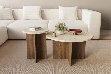 Lorricus Soffbord 70 cm Rund - Travertin Och Valnöt - Möbler - Bord & matgrupp - Soffbord